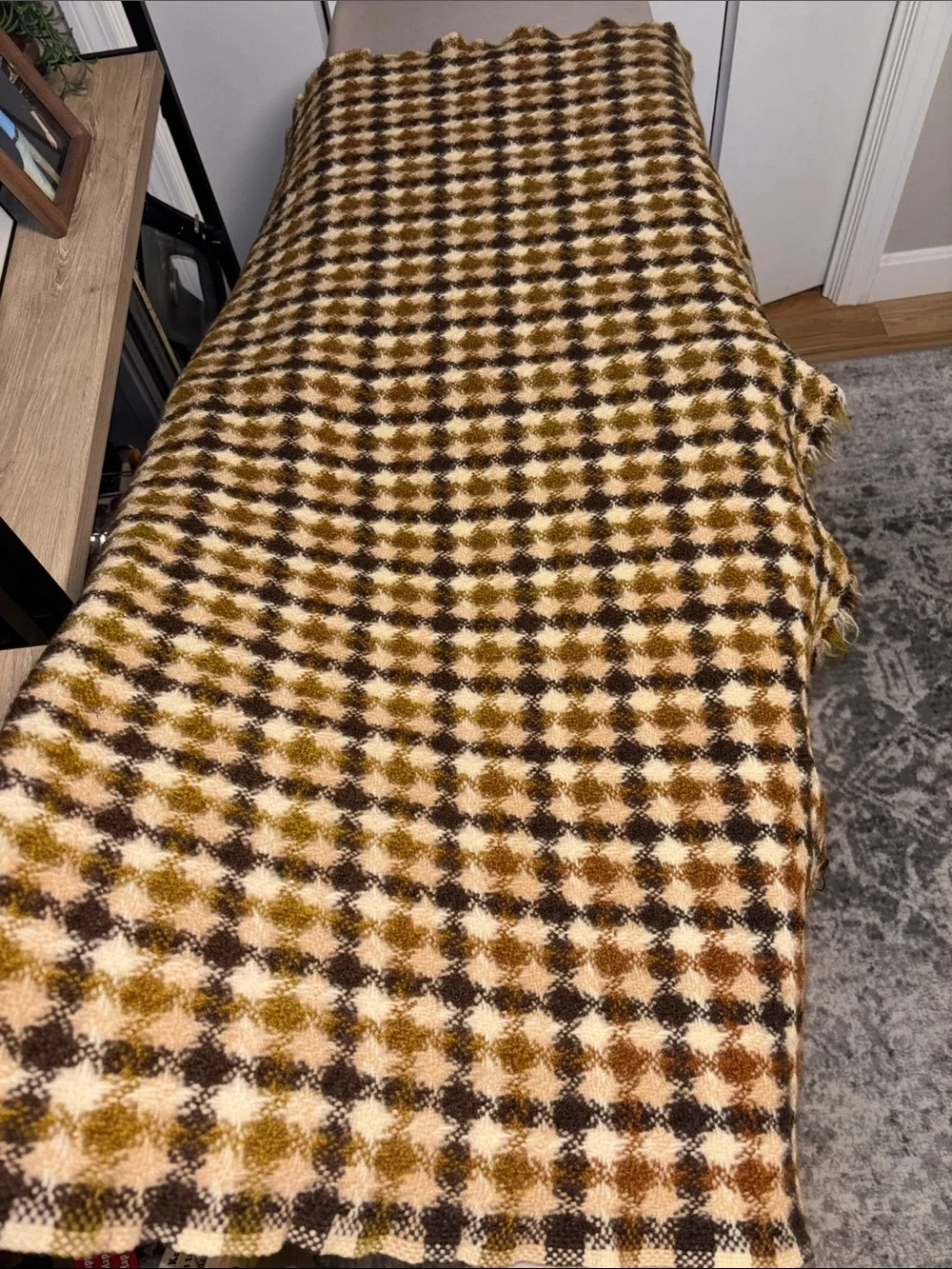 Vintage Pendleton wool throw cream and brown